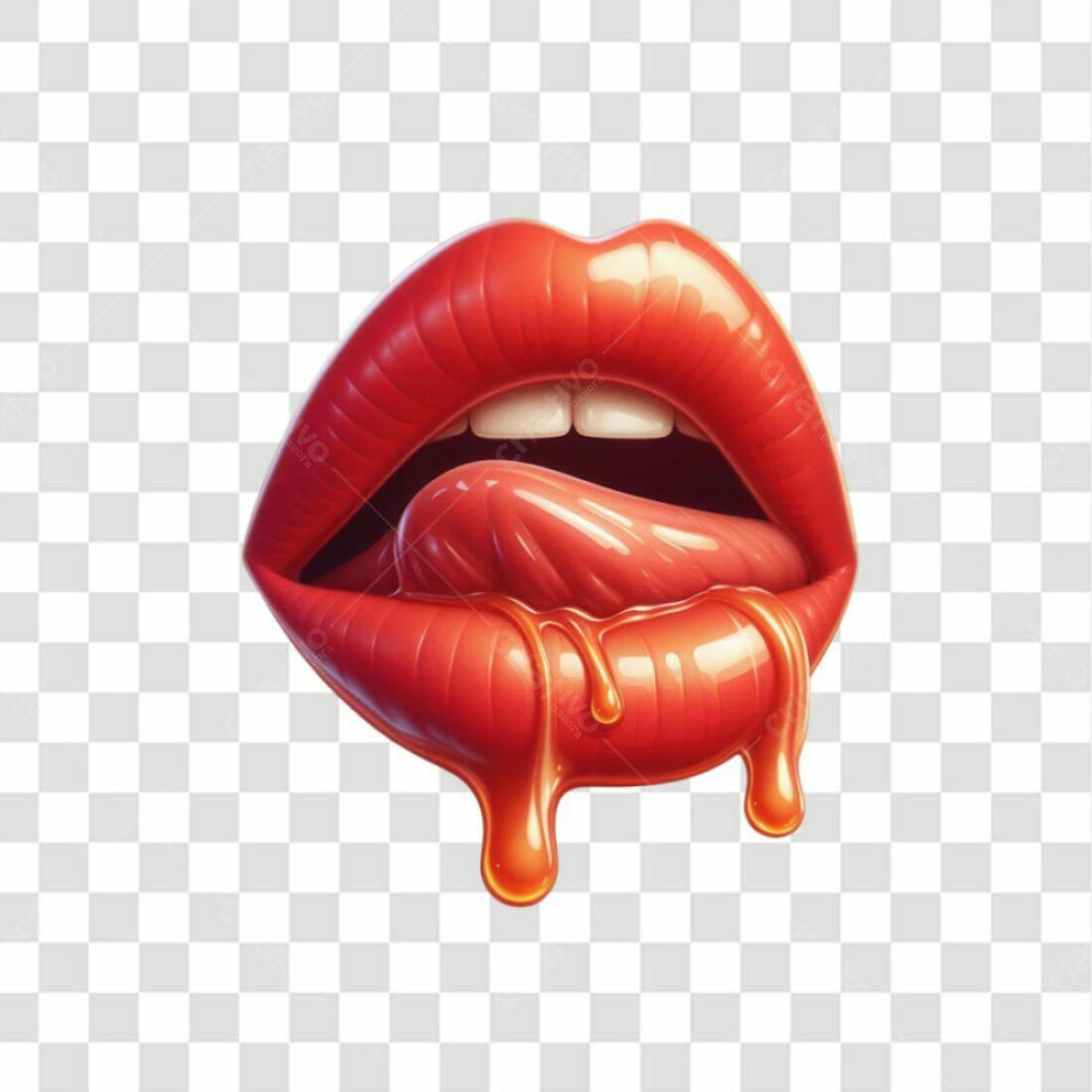 Icone sensual lábios vermelhos com mel PNG com fundo transparente