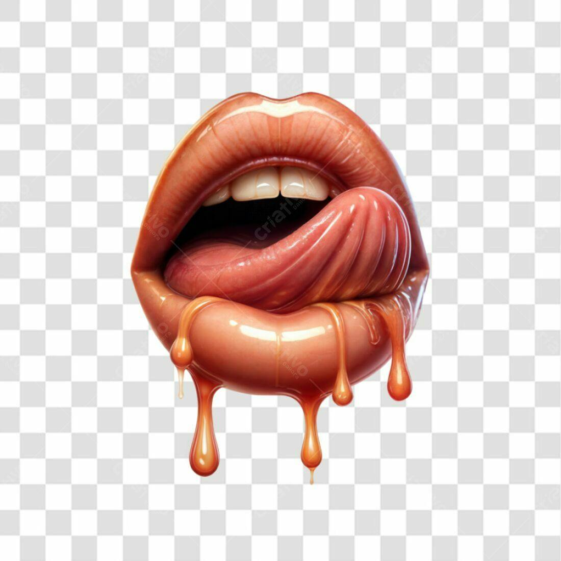 Icone sensual boca lambuzada PNG com fundo transparente