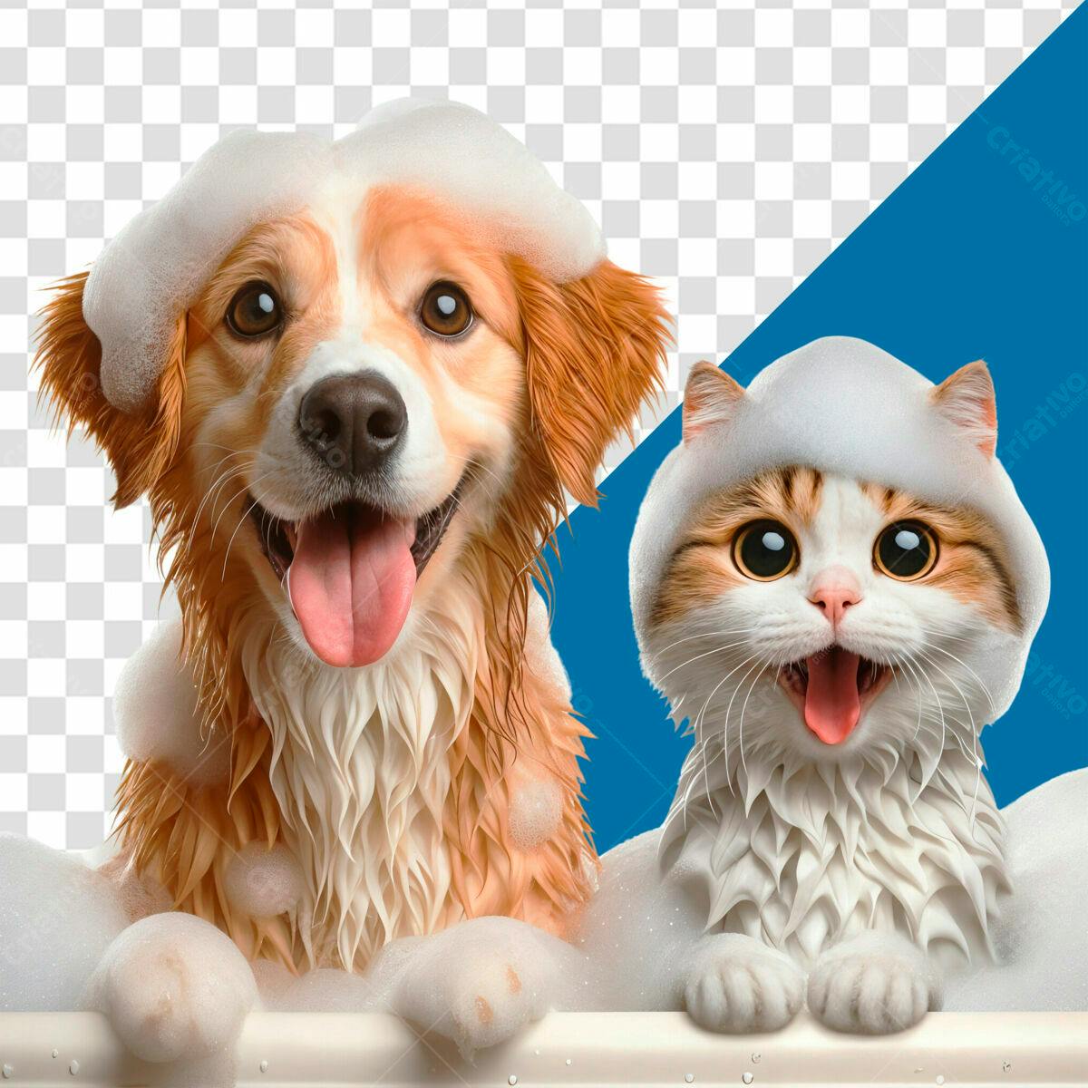 Banner Pet Shop com Cachorro e Gato no Banho PSD Editável