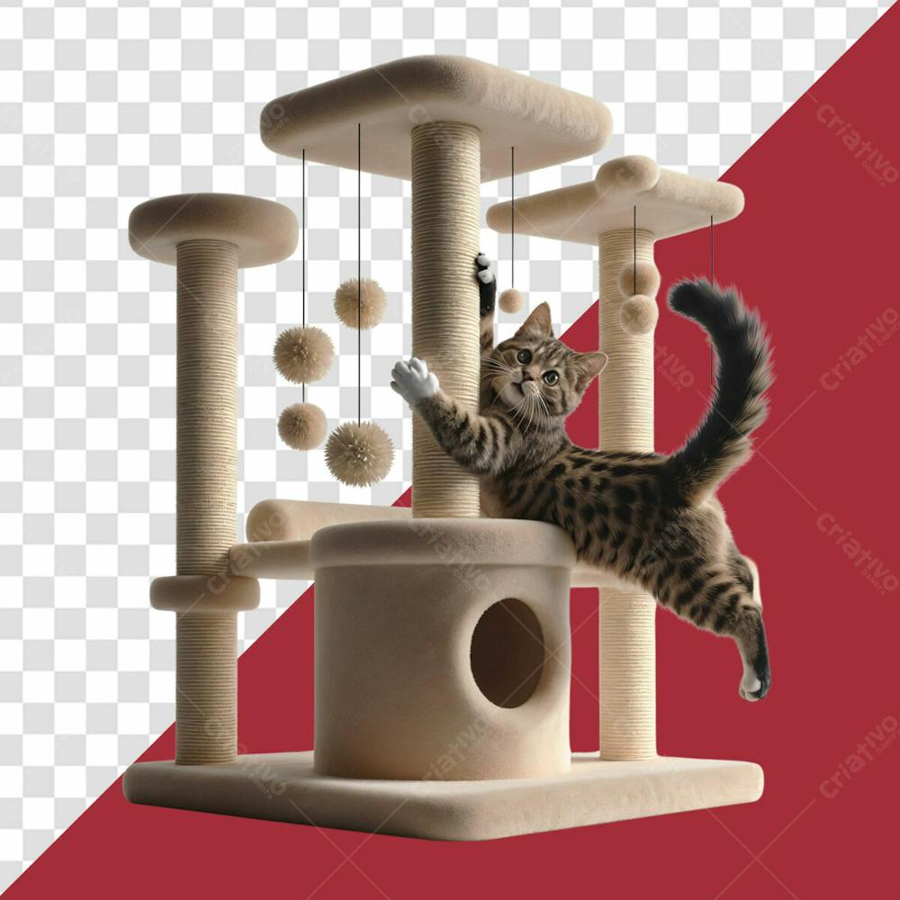 Elemento 3D Gato Brincando Com Arranhador