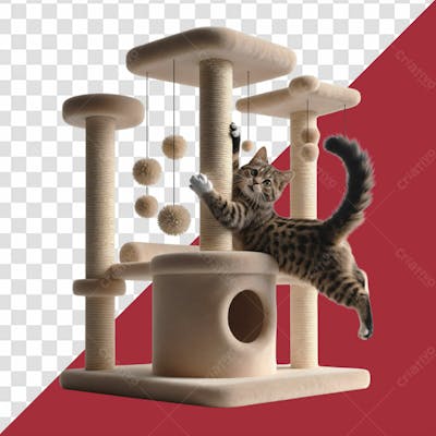 Elemento 3D Gato Brincando Com Arranhador