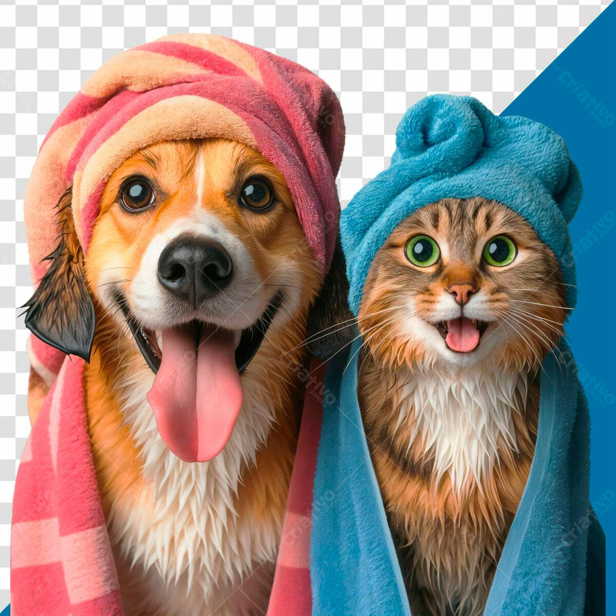 Imagem de Cachorro e Gato Molhados PSD Editável