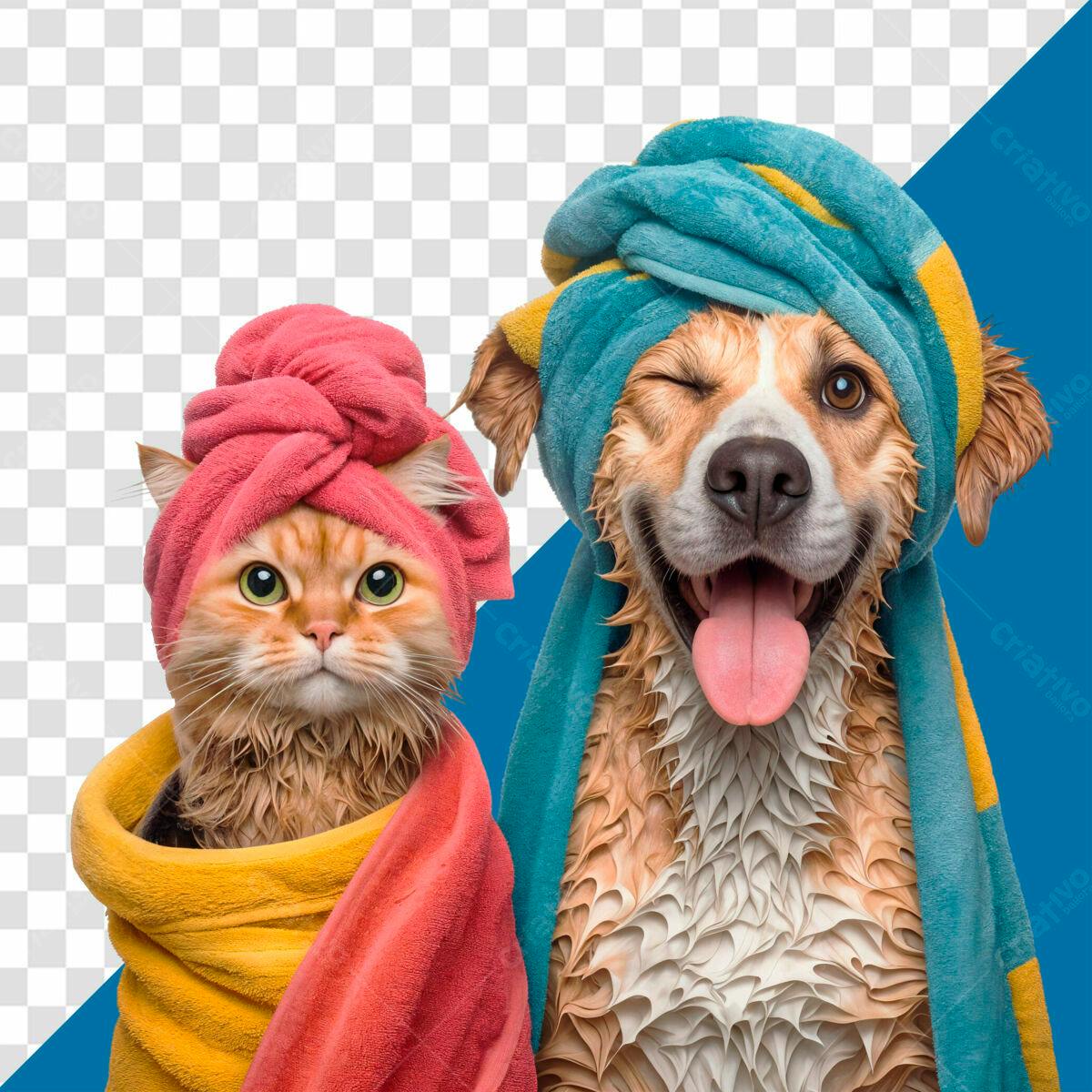 PSD para Pet Shop: Gato e Cachorro Molhados PSD Editável