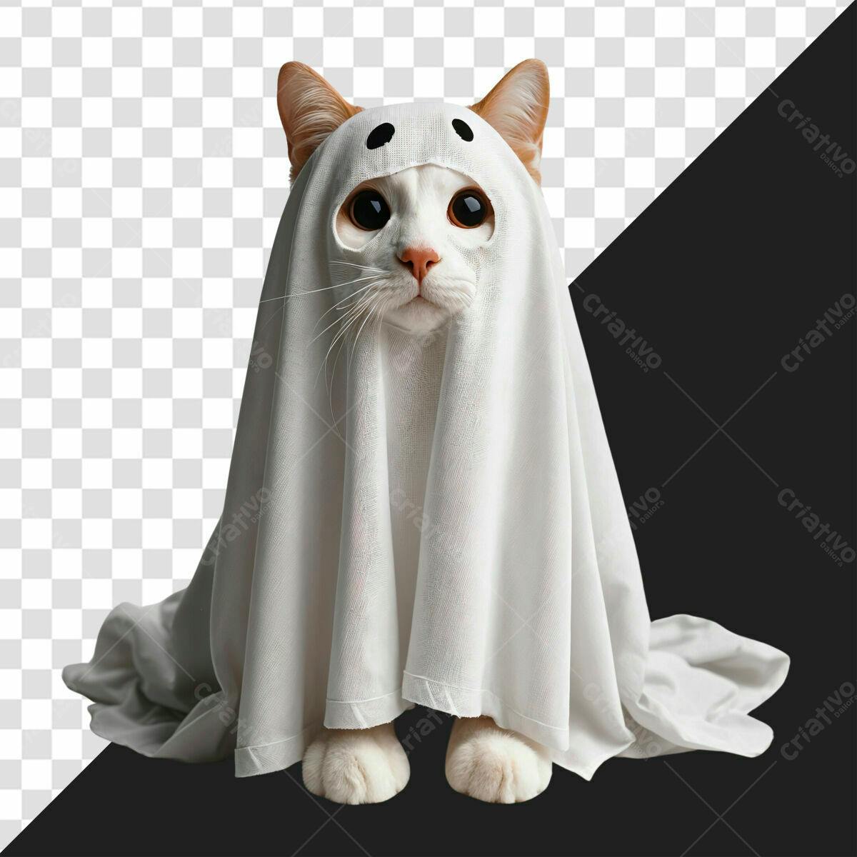 Imagem Gato Fantasma Halloween PSD Editável