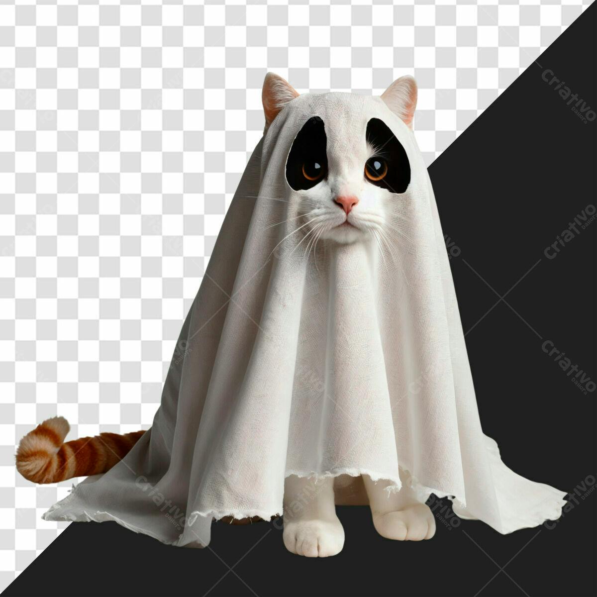 Imagem Gato Fantasma Halloween PSD Editável
