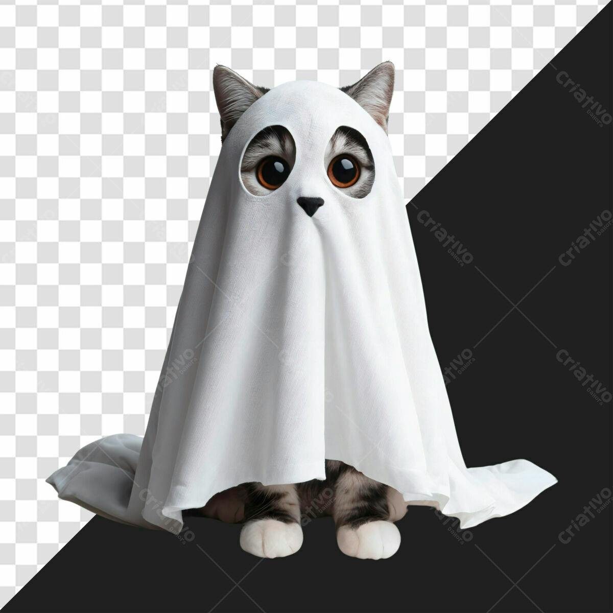 Imagem Gatinho Fantasma Halloween PSD Editável