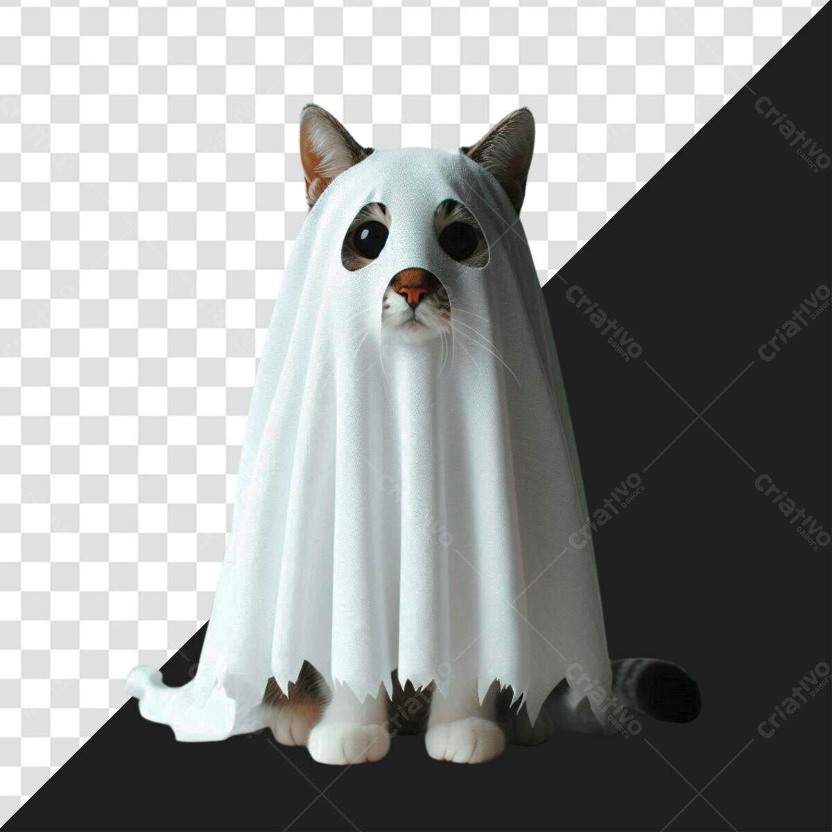 Imagem Gato Fantasma Halloween PSD Editável