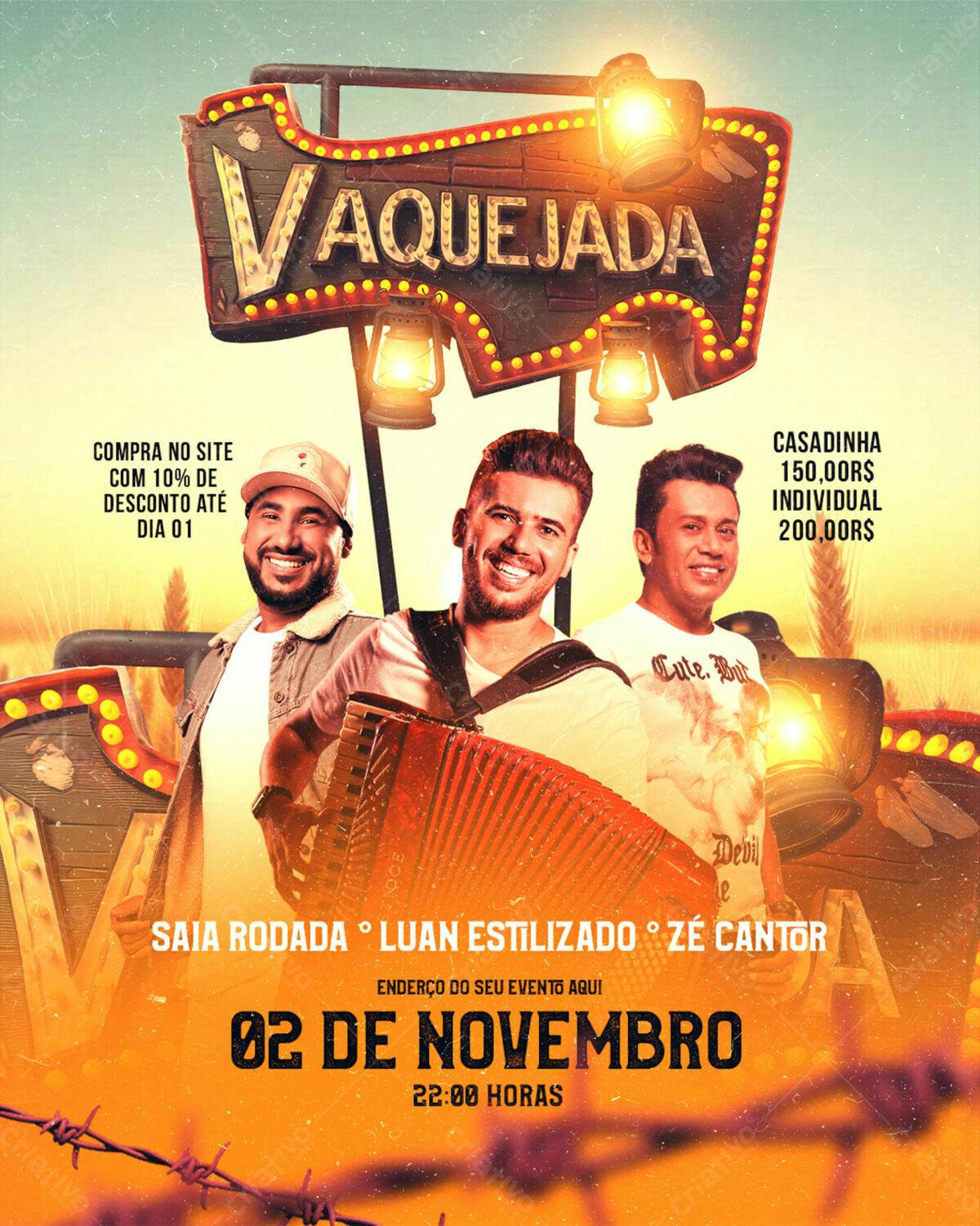 Flyer Vaquejada com Luan Estilizado e Zé Cantor PSD Editável