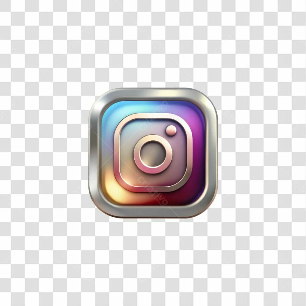 Ícone Metálico Instagram Elemento 3D Png Ia