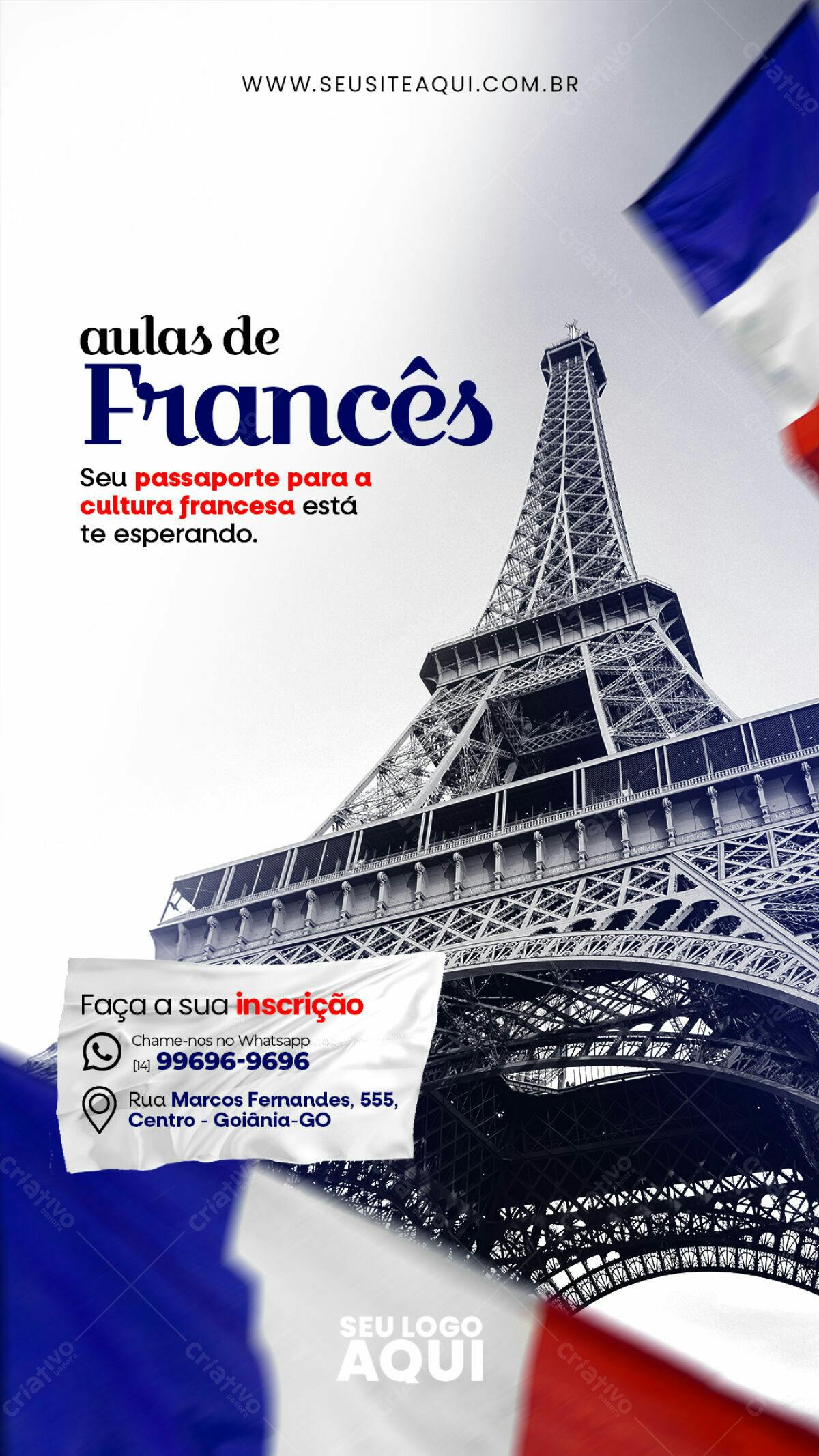 Flyer Aulas de Francês PSD Editável