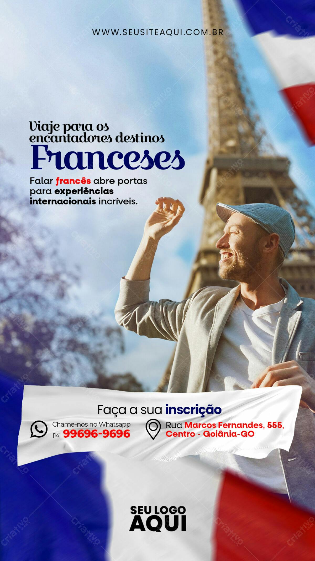 Flyer Curso de Francês PSD Editável