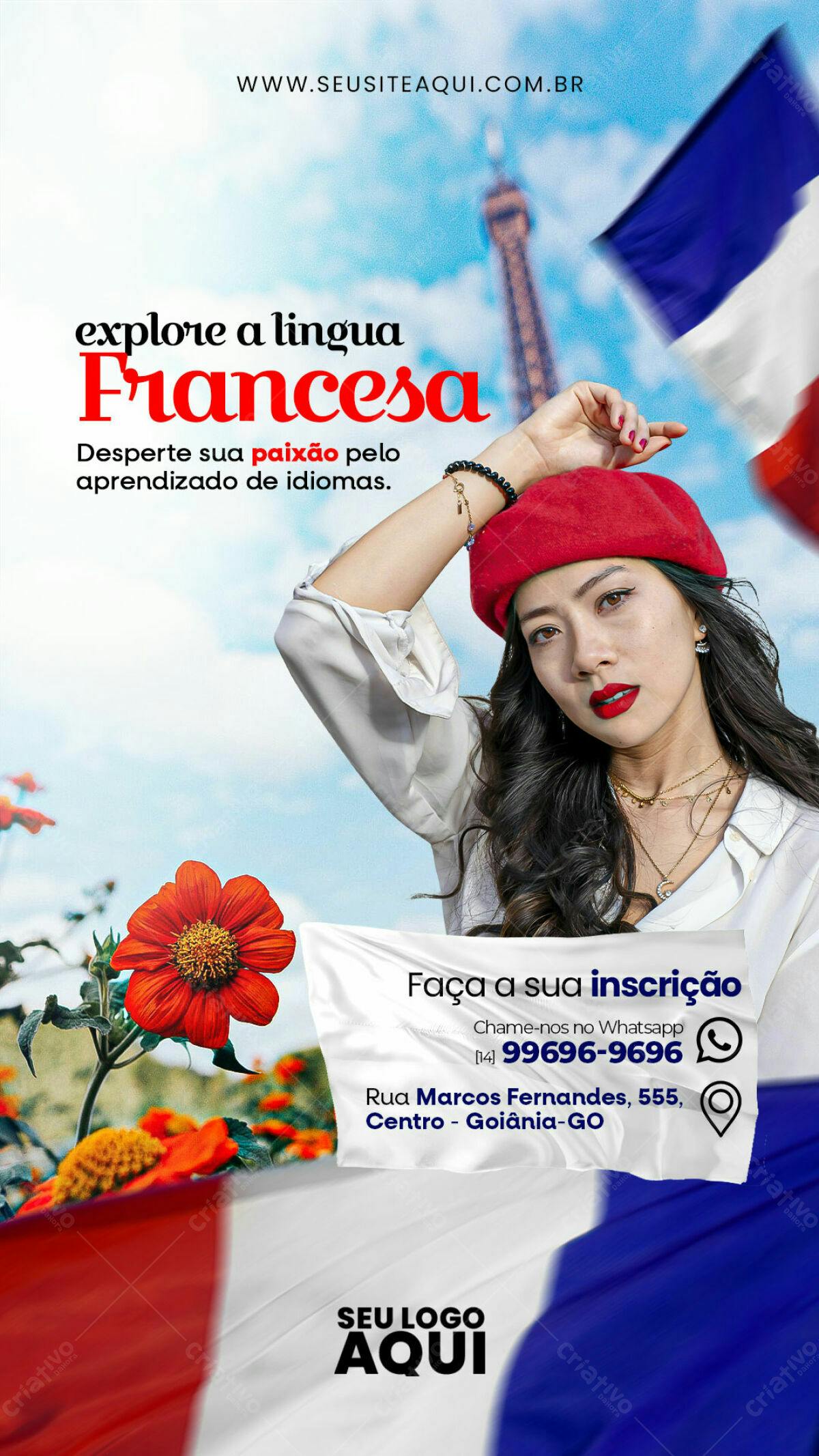 Flyer Curso Francês PSD Editável