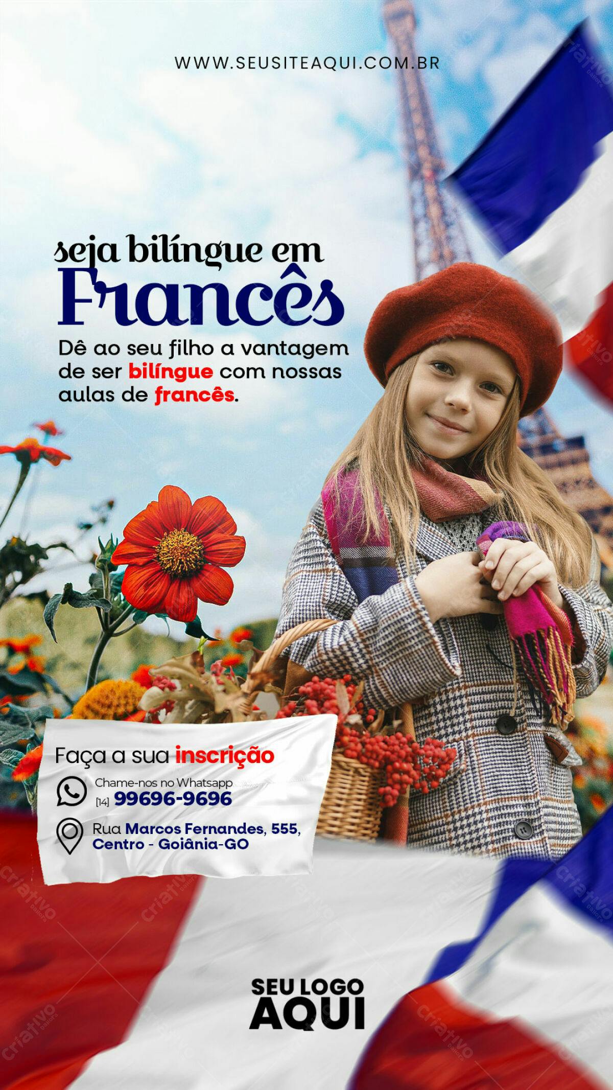 Flyer Aulas de Francês PSD Editável
