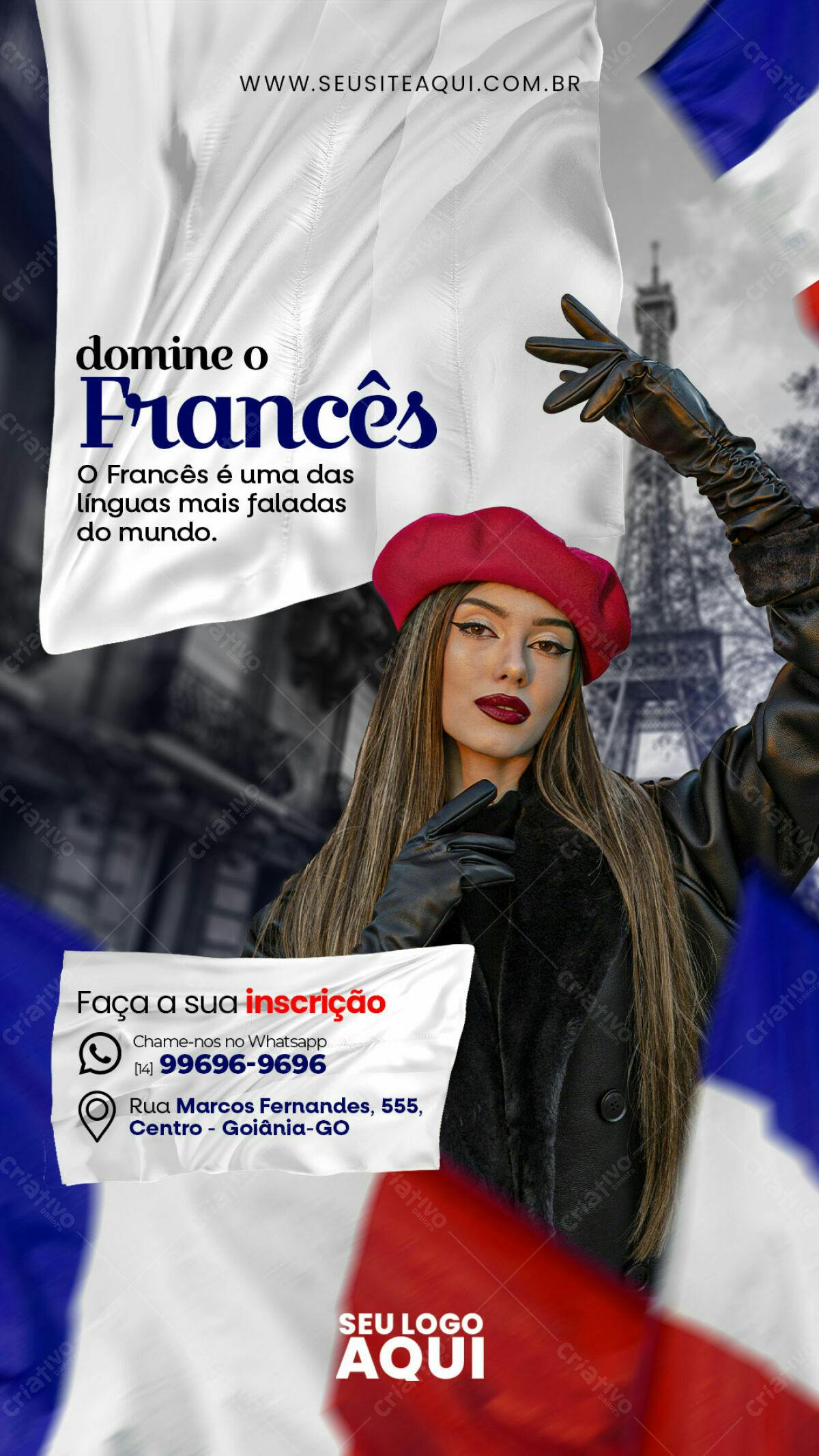 Flyer Curso Francês PSD Editável