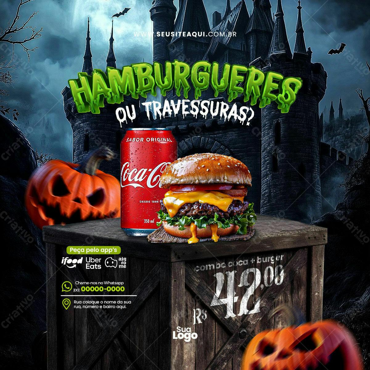 Flyer Halloween Hambúrguer ou Travessuras PSD Editável