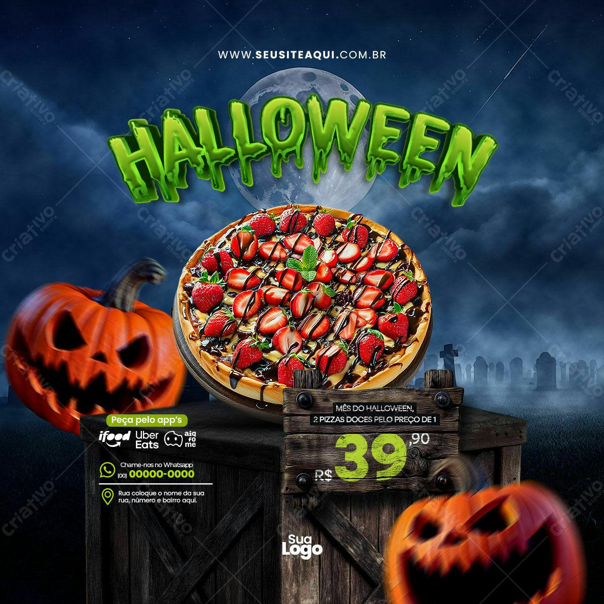 Flyer Halloween Pizza Doce PSD Editável
