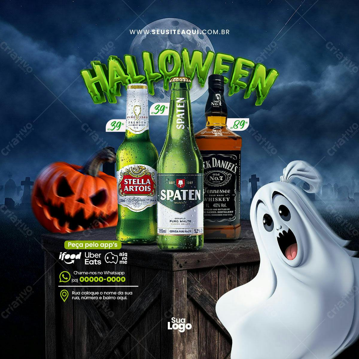 Flyer Halloween com Cervejas e Whisky PSD Editável