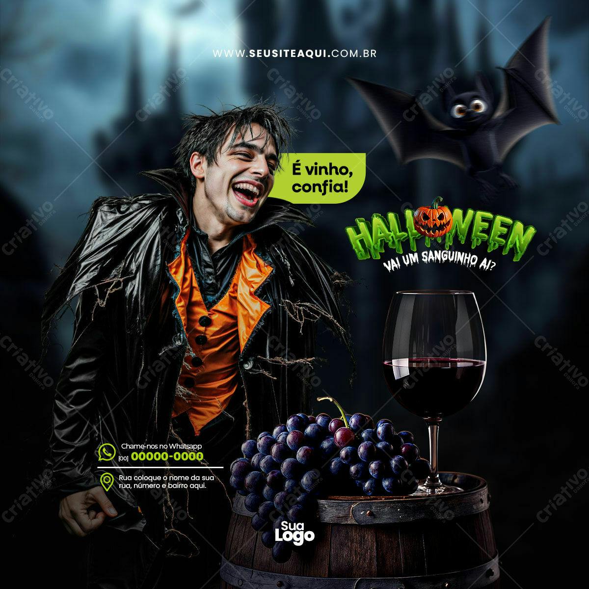 Flyer para Festa de Halloween com Vinho PSD Editável