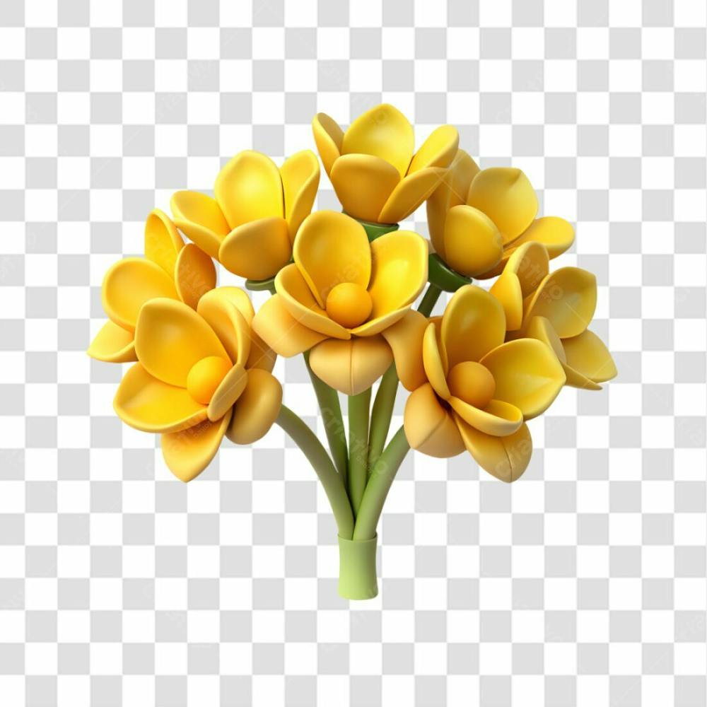Buquê De Flores Ipê Amarelas Elemento 3D P/Composição Png Ia