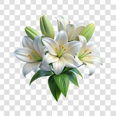 Buquê De Lírios Brancos Elemento 3D P/Composição Png Ia