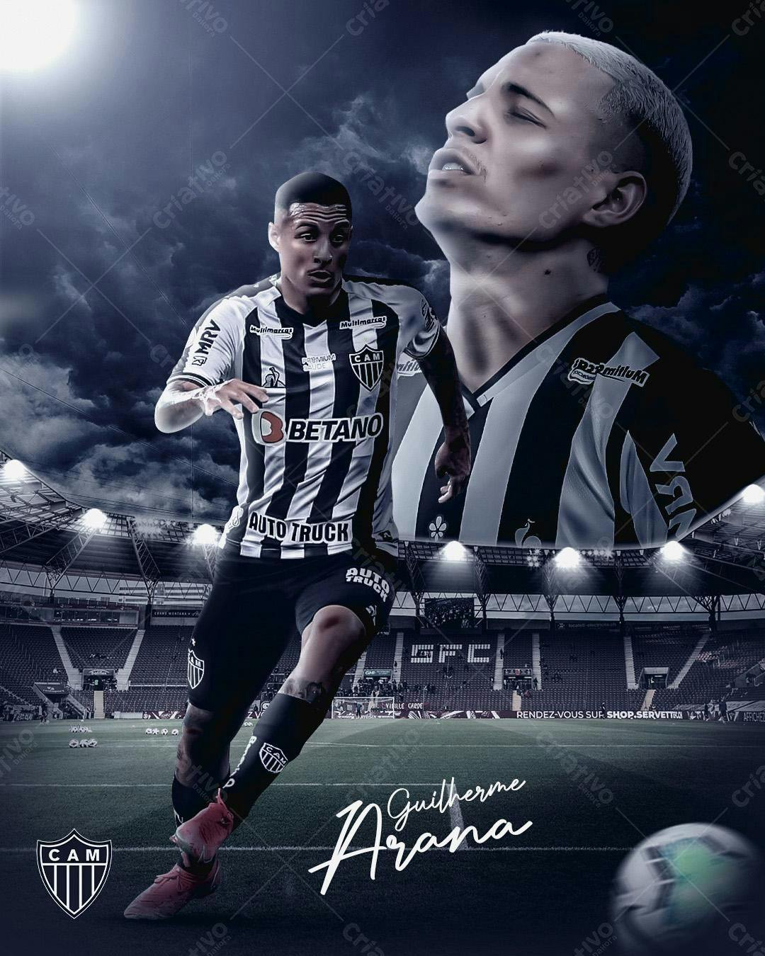 Poster Jogador de Futebol Guilherme Arana PSD Editável