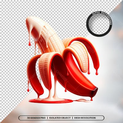 3D Render Banana Vermelha Leite Orgasmo Elemento Ícone Psd Png