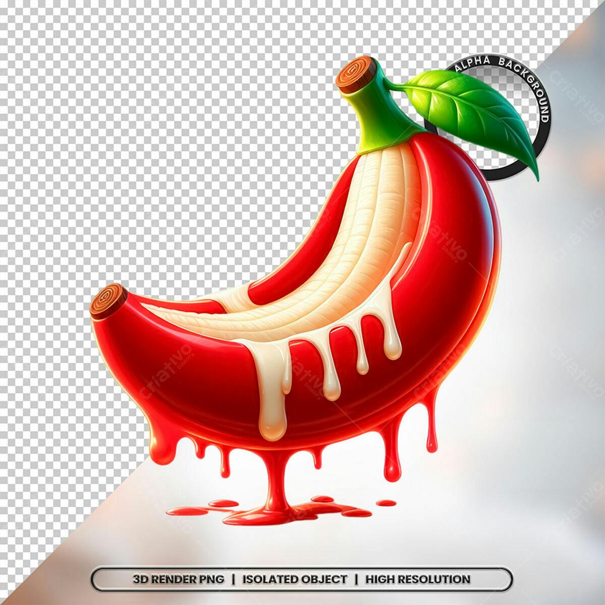 Ilustração Banana Vermelha com Gotas PSD Editável