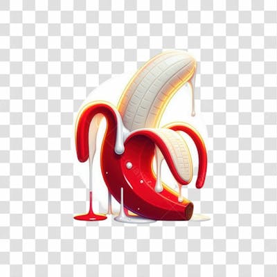 3D Render Banana Vermelha Leite Orgasmo Elemento Ícone Psd Png