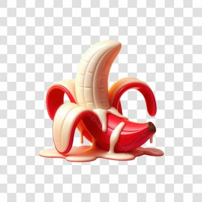 3D Render Banana Vermelha Leite Orgasmo Elemento Ícone Psd Png