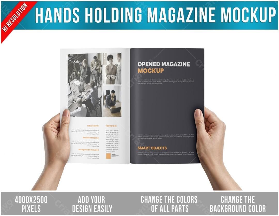 Mockup Revista Aberto em Mãos: Design Moderno