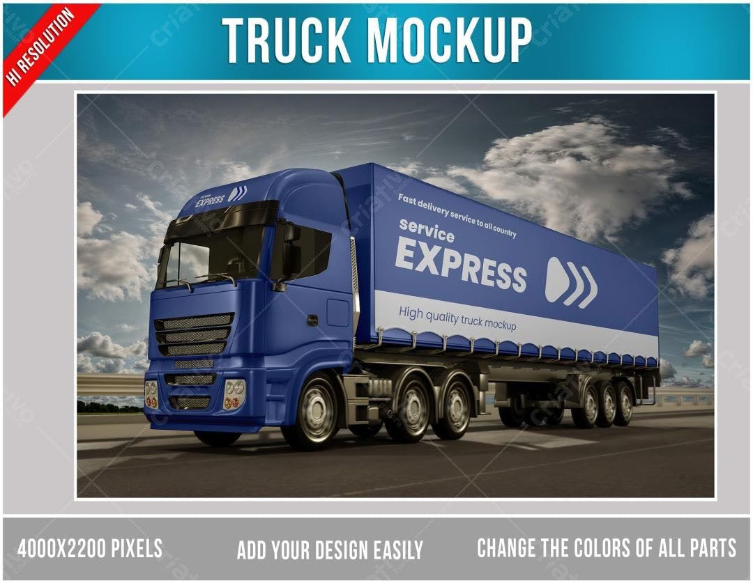 Mockup Caminhão Azul Realista para Transporte