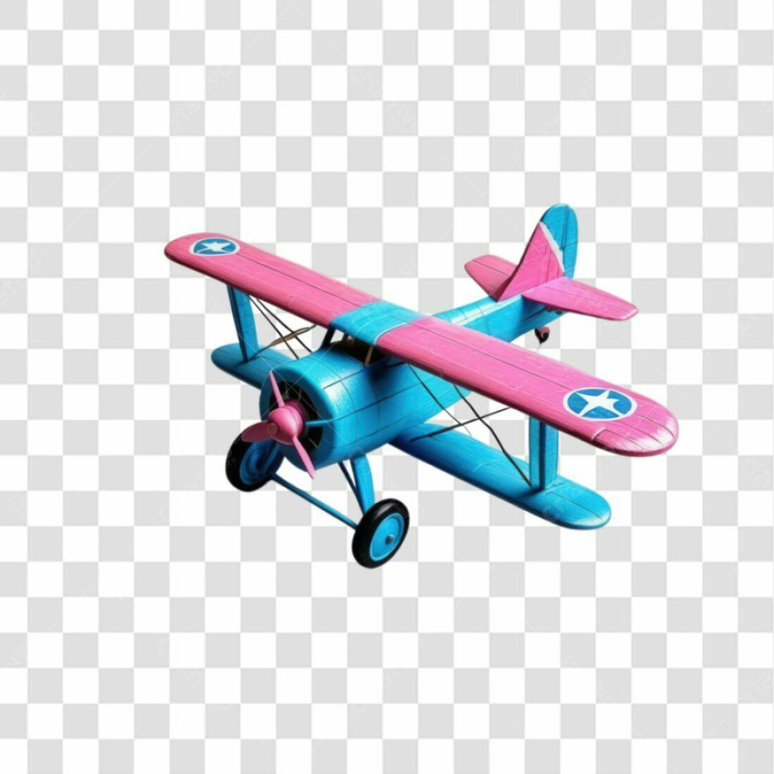 Icone Avião retrô azul e rosa PNG com fundo transparente