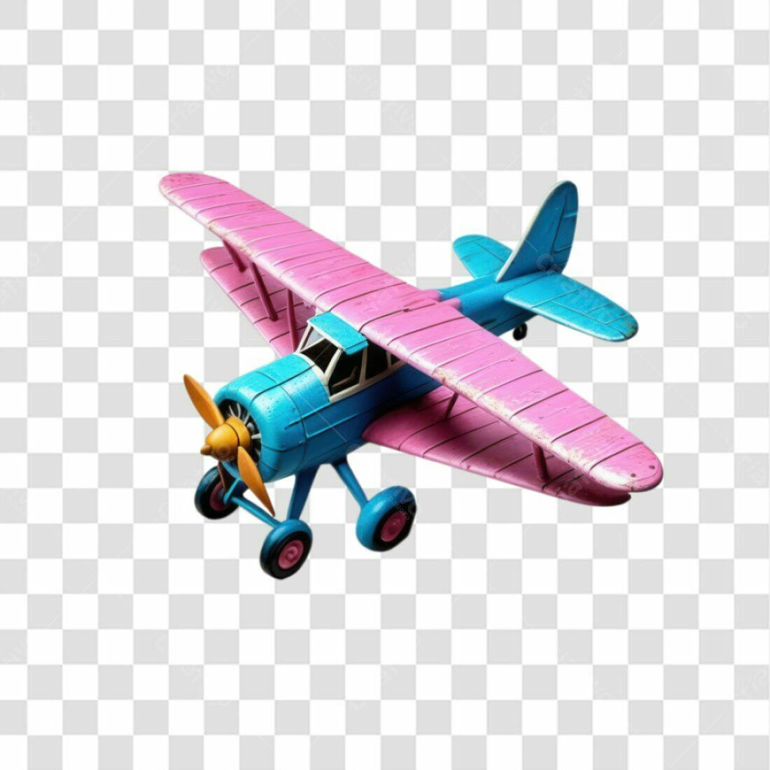 Icone Avião Retro Rosa e Azul PNG com fundo transparente