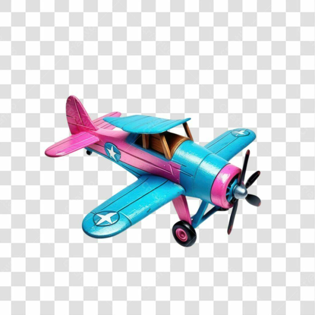 Icone Avião Retro Azul e Rosa PNG com fundo transparente