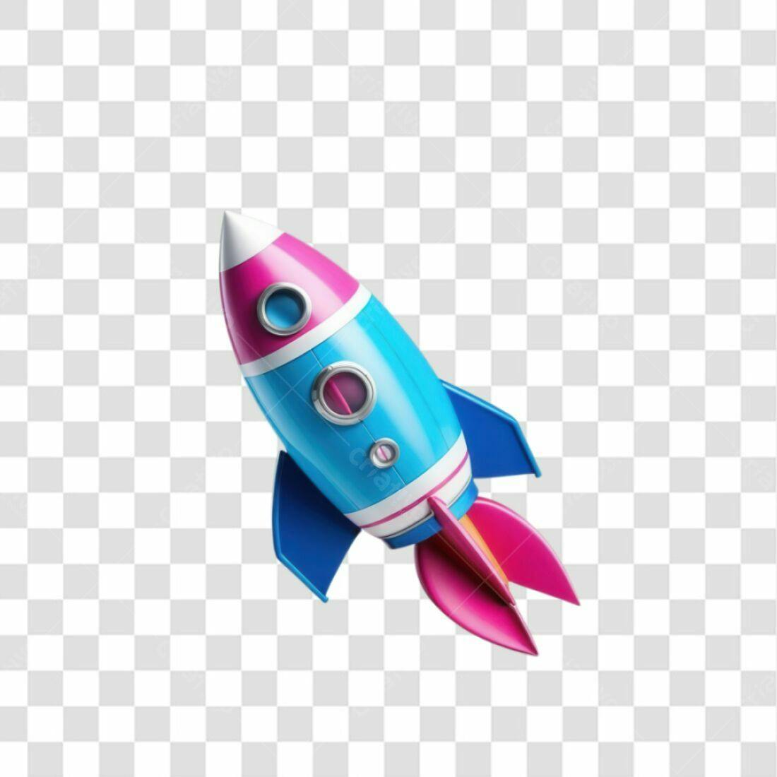 Icone Foguete Azul Rosa PNG com fundo transparente
