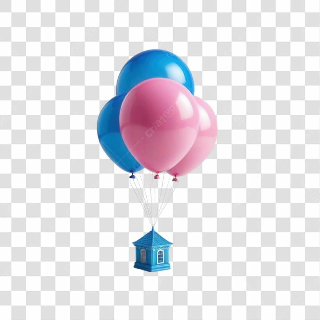 Icone Casinha com Balões Rosa e Azul PNG com fundo transparente
