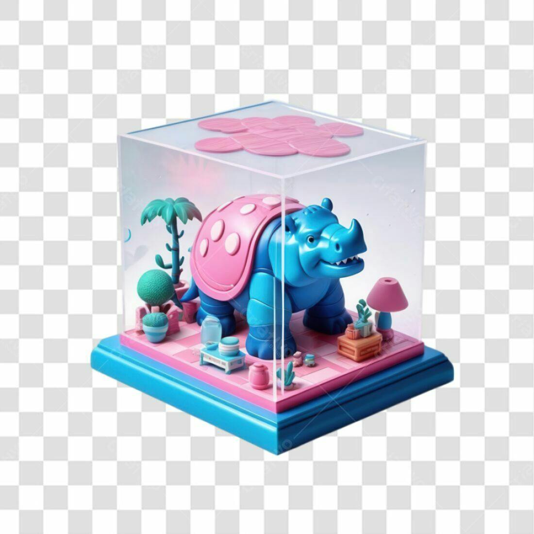 Icone Rinoceronte em Cenário Rosa e Azul PNG com fundo transparente