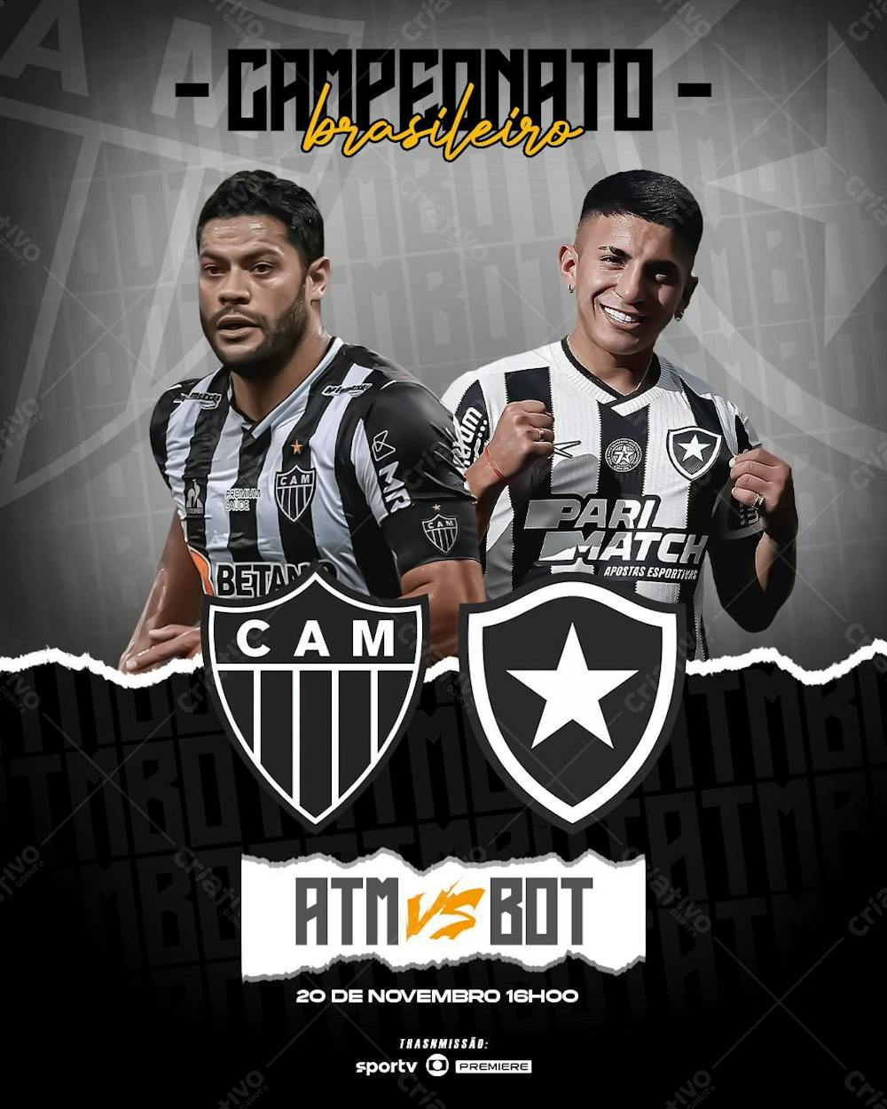 Flyer Psd Atlético X Botafogo Brasileirão Feed