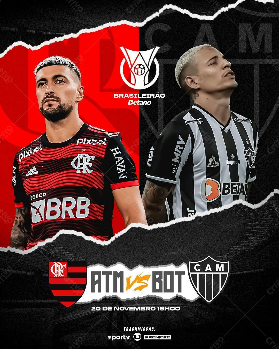 Flyer Jogo de Futebol ATM x BOT PSD Editável