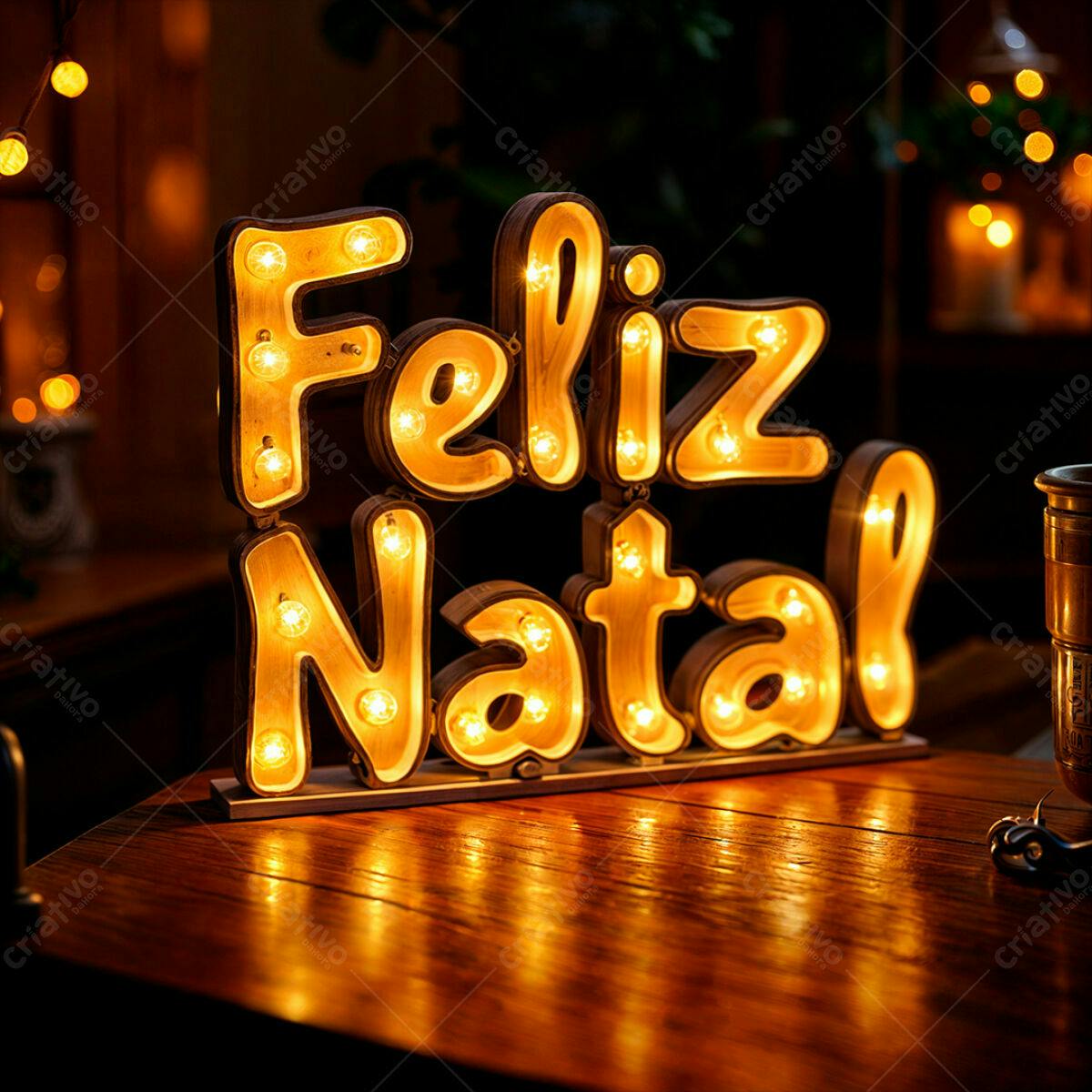 Placa de Luz Feliz Natal PSD Editável