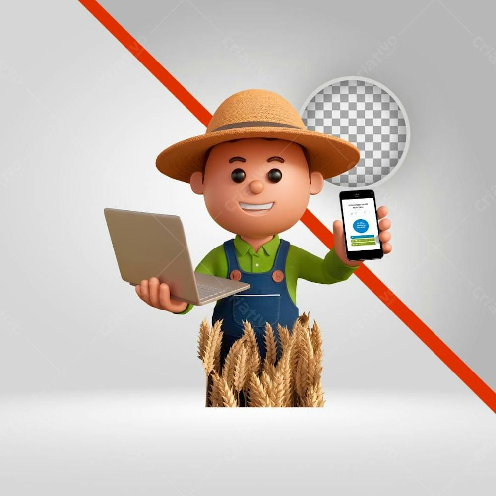 Personagem 3D, Fazendeiro, Agricultor, Trabalhador Rural 