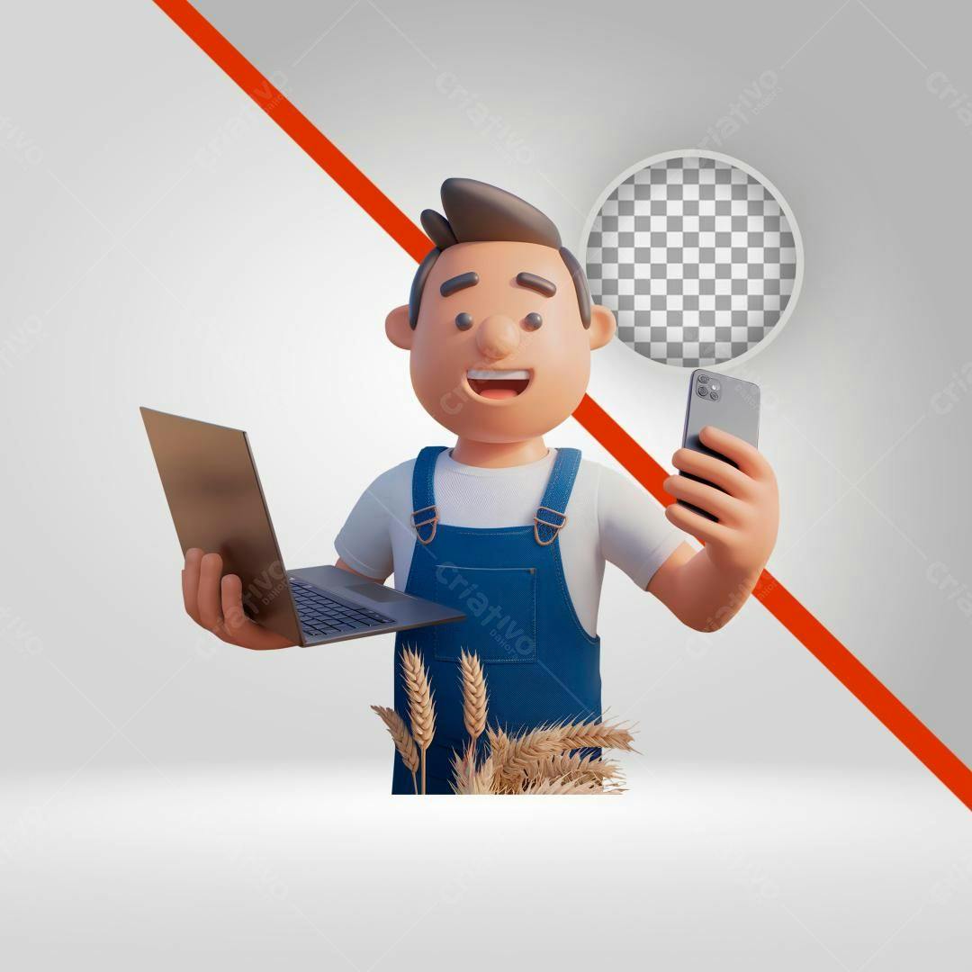 Icone Agricultor com Laptop e Smartphone PNG com fundo transparente