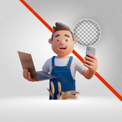 Personagem 3D, Fazendeiro, Agricultor, Trabalhador Rural 