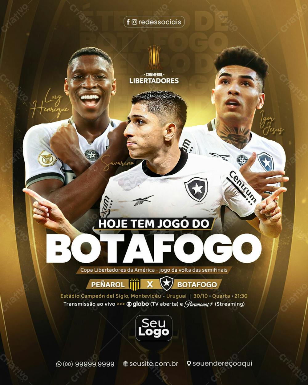 Botafogo Vs Peñarol Semifinal Conmebol Libertadores 2024 Flyer Social Media Psd Editável