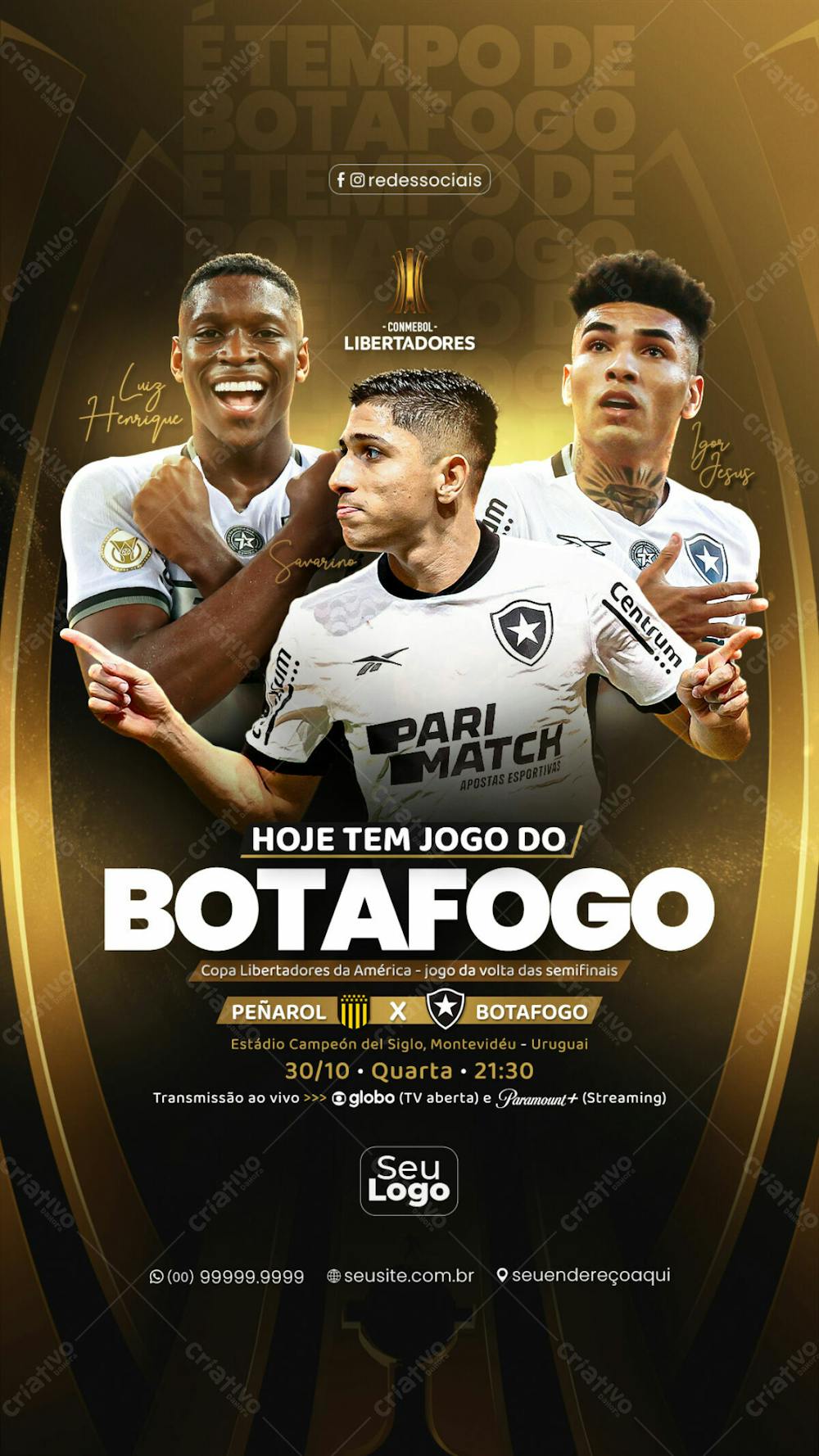 Story Botafogo Vs Peñarol Semifinal Conmebol Libertadores 2024 Flyer Social Media Psd Editável