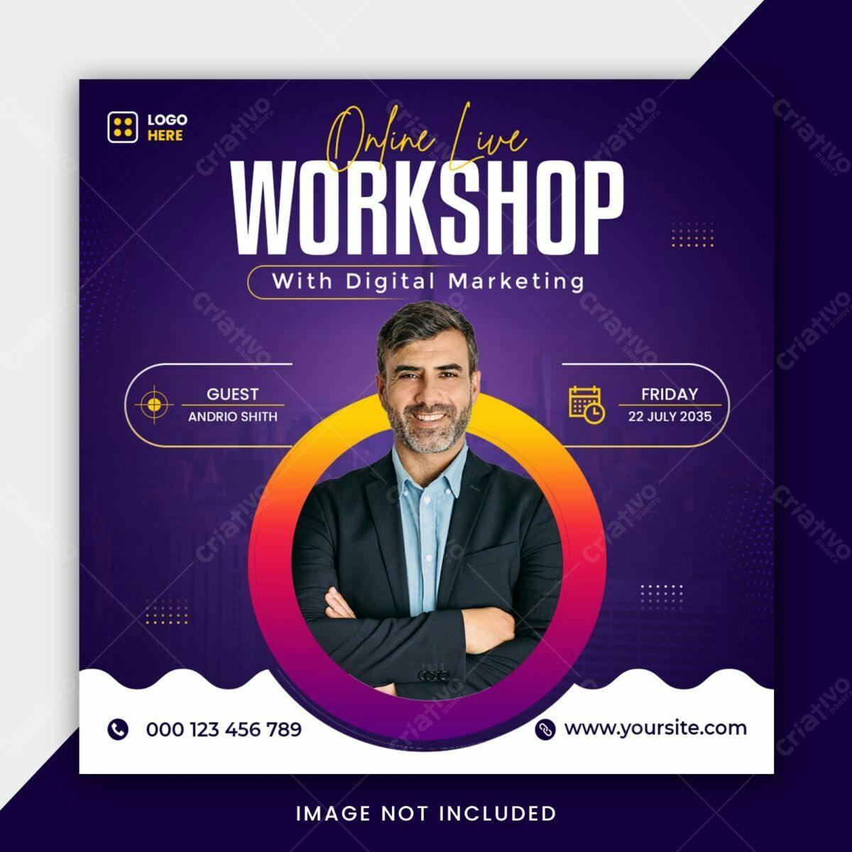 Flyer para Workshop Online de Marketing Digital PSD Editável