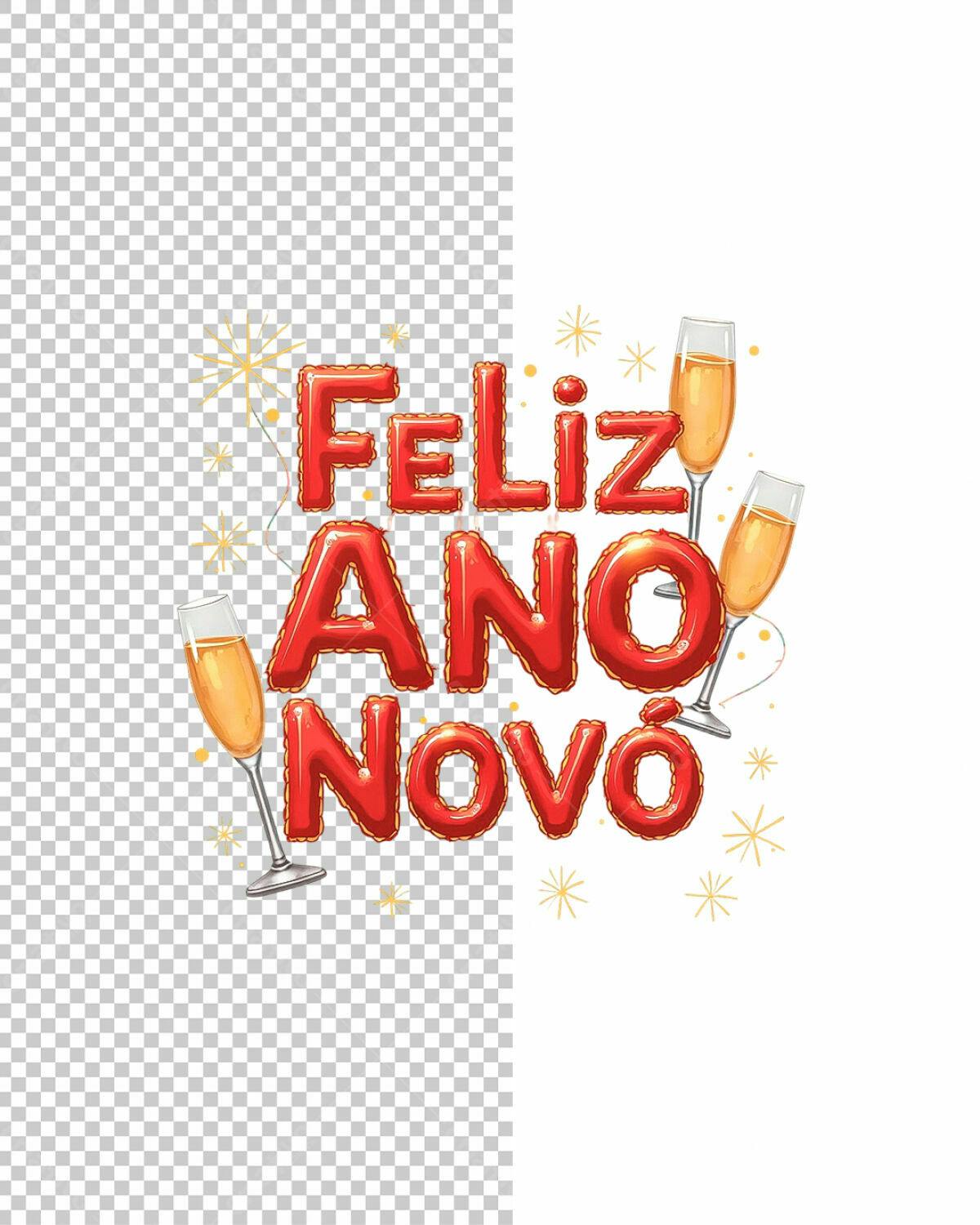 Arte Feliz Ano Novo em Balões PSD Editável