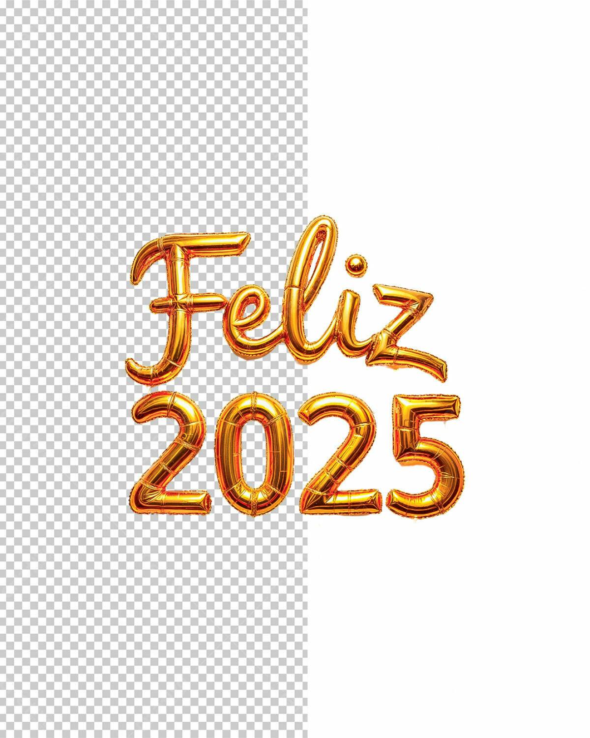 Arte Feliz 2025 em Balões Dourados PSD Editável