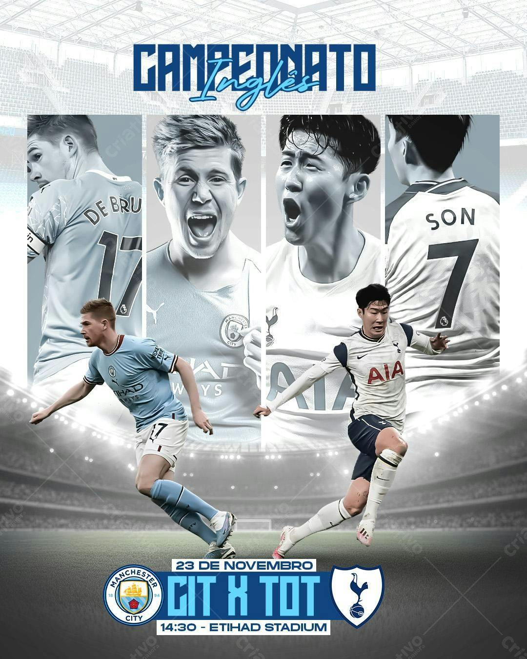 Flyer Campeonato Inglês Manchester City x Tottenham PSD Editável