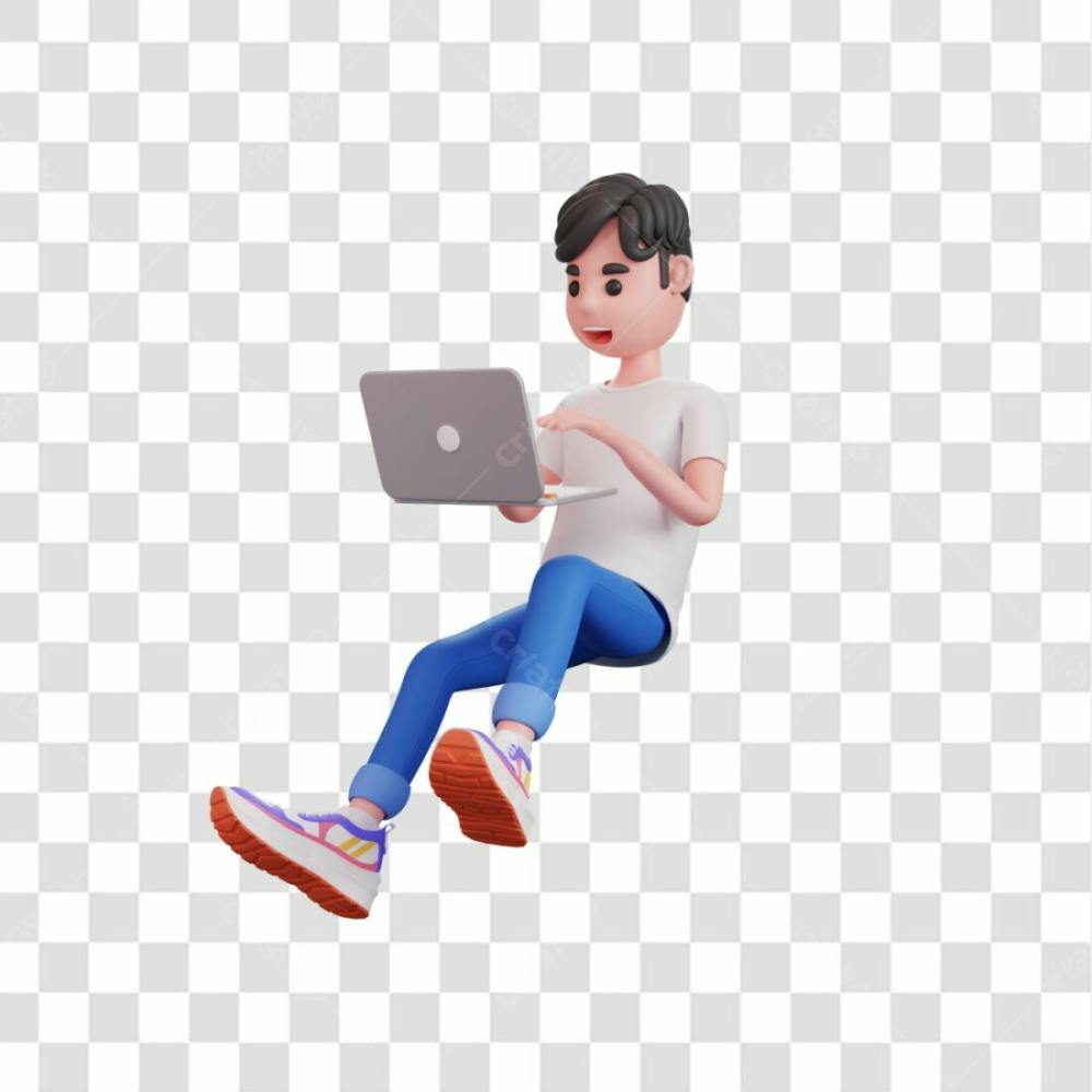 Personagem Masculino 3D Com Laptop Analisando Dados